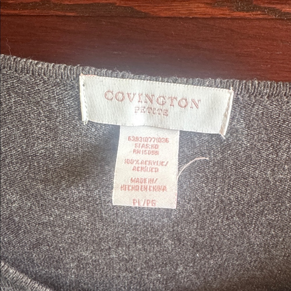 Covington Women’s Size Petite Large Charcoal Scoop Neck Knit Sweater Top PL Used - Picture 3 of 5